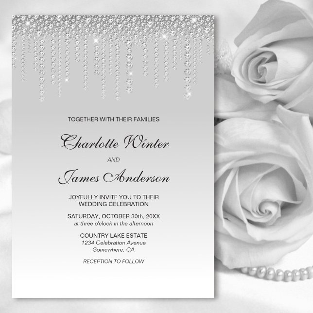 Elegant Silver Diamonds Wedding Invitation (Creator Uploaded)