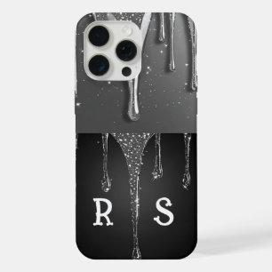💎 Elegant Silver Drip Monogram Custom Name iPhone 15 Pro Max Case