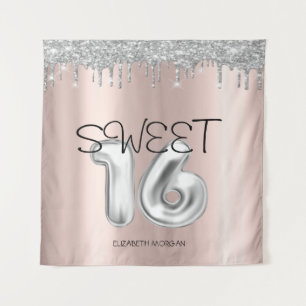 Elegant Silver Drips Rose Gold Sweet 16  Tapestry