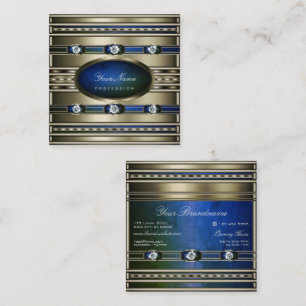Elegant Silver Effect Blue and Green Marble Patten Square Business Card