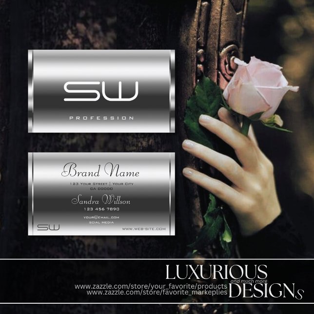 Elegant Silver Effect Modern Monogram Professional Business Card (Creator Uploaded)