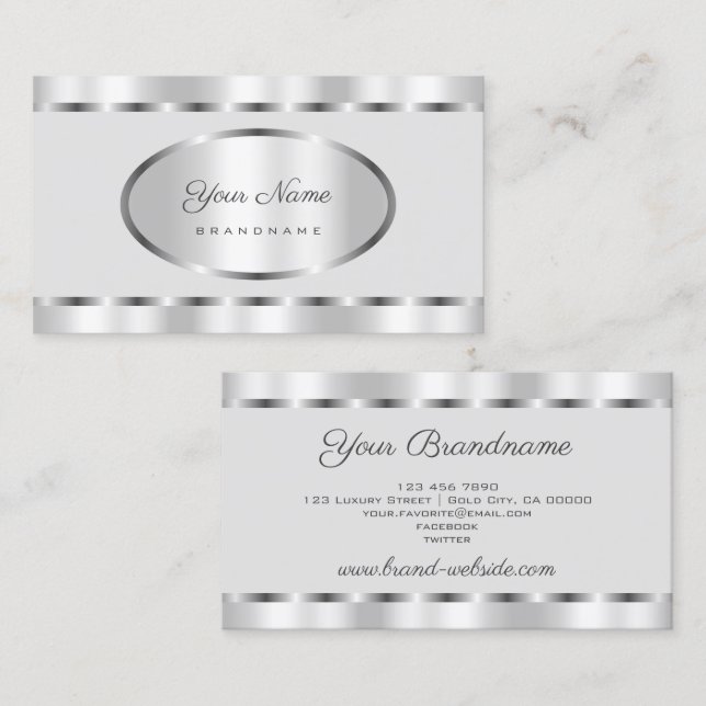 Elegant Silver Effect with Light Grey Professional Business Card (Front/Back)
