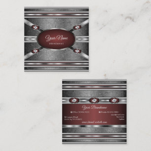Elegant Silver Effects Burgundy with Faux Diamonds Square Business Card
