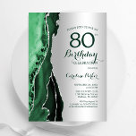 Elegant Silver Emerald Green Agate 80th Birthday Invitation<br><div class="desc">Emerald green and silver agate 80th birthday party invitation. Elegant modern design featuring watercolor agate marble geode background,  faux glitter silver and typography script font. Trendy invite card perfect for a stylish women's bday celebration. Printed Zazzle invitations or instant download digital printable template.</div>