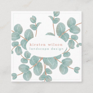 Elegant Silver Eucalyptus Branch - Personalised Square Business Card