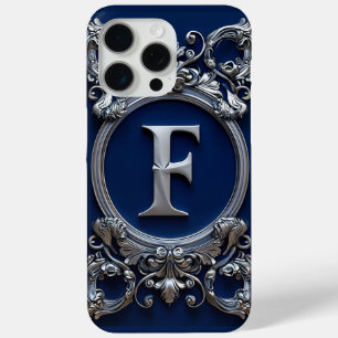 Elegant silver F Letter Monogram iPhone 15 Pro Max Case