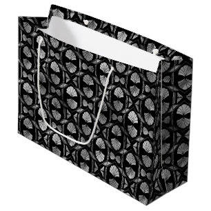 Elegant Silver Fan Grid Art Deco Pattern Design Large Gift Bag