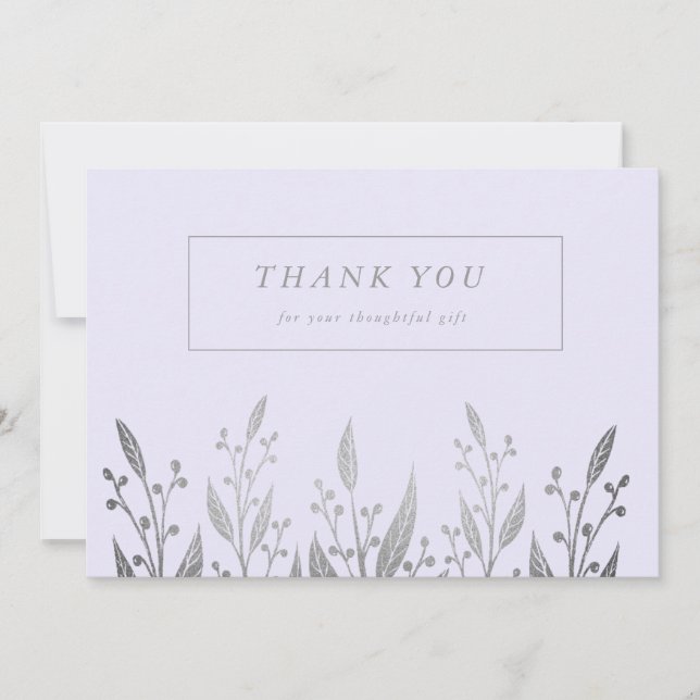 Elegant Silver faux foil greenery Wedding Thank You Card (Front)