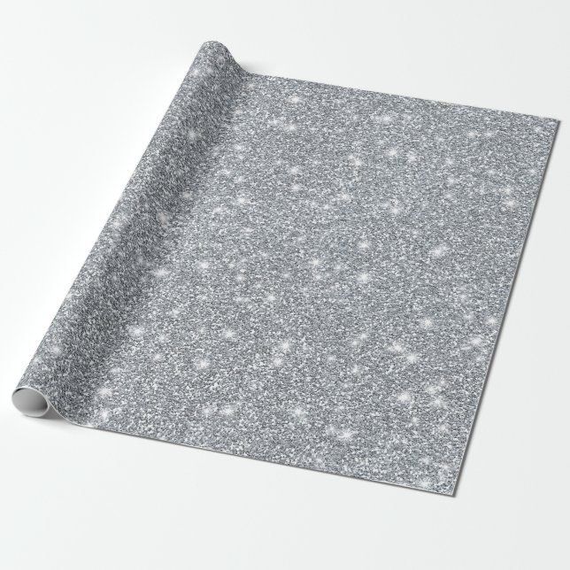 Elegant Silver Faux Glamorous Glitter Wrapping Paper (Unrolled)