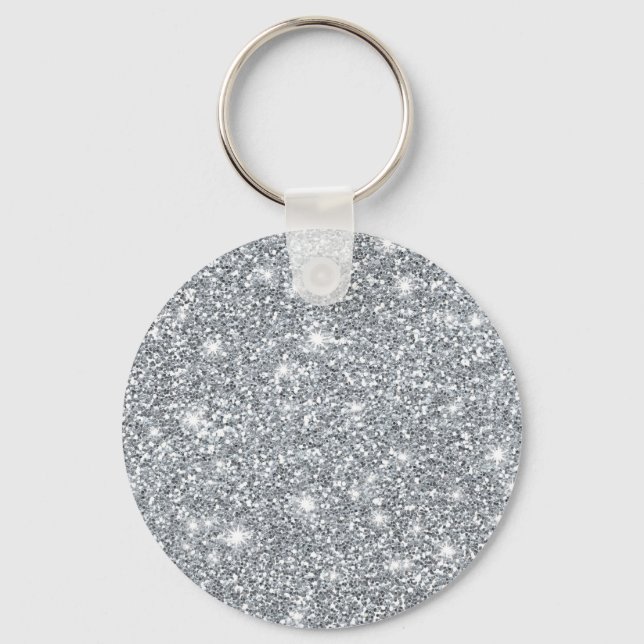 Elegant Silver Faux Glamourous Glitter Key Ring (Front)