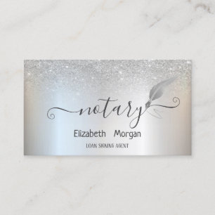 Elegant Silver Feather Notary Silver Glitter Business Card