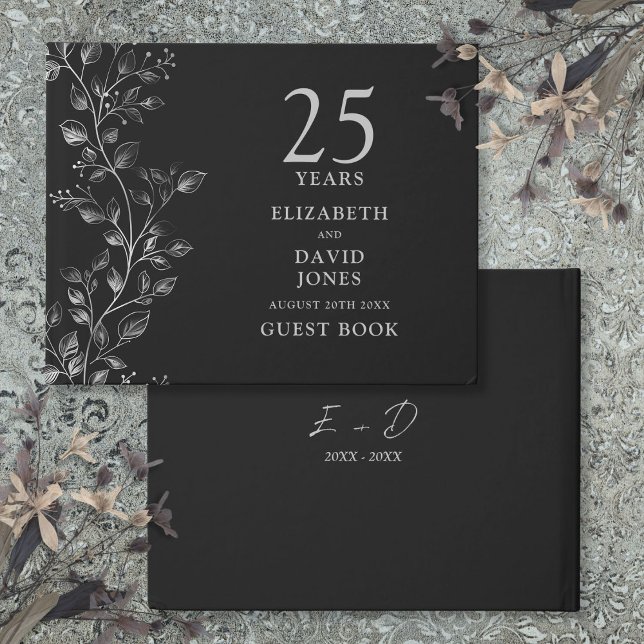 Elegant Silver Floral 25th Wedding Anniversary  Guest Book (Elegant Silver Floral 25th Wedding Anniversary Guest Book)