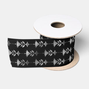 Elegant Silver Floral Column Art Deco Pattern Satin Ribbon