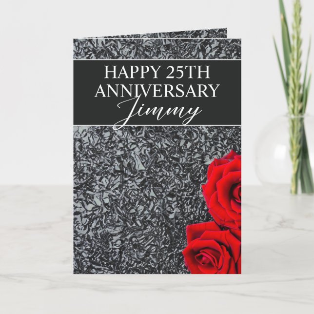 Elegant Silver Floral Husband 25th Anniversary Card (Front)