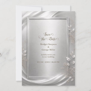 Elegant Silver Floral metallic Wedding Glow Invitation