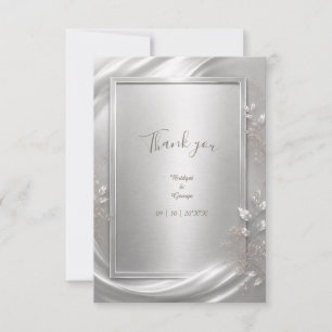 Elegant Silver Floral metallic Wedding Glow Thank You Card