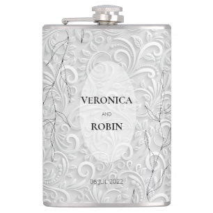 Elegant Silver Floral Wedding Flask – Personalised