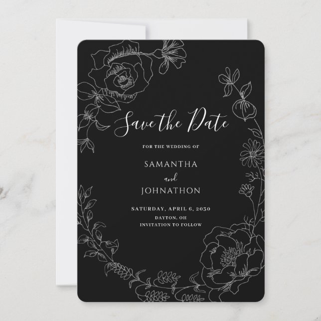 Elegant Silver Floral Wedding  Save The Date (Front)