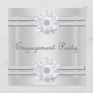 ELEGANT SILVER FLOWER ENGAGEMENT INVITATION