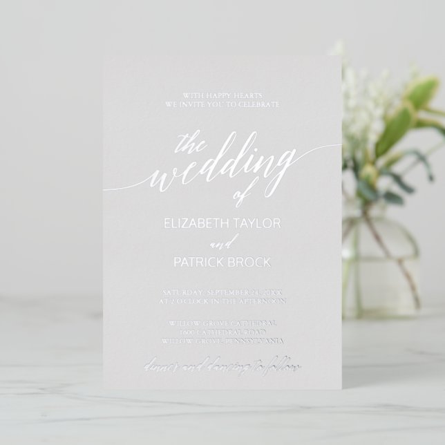 Elegant Silver Foil Calligraphy | Grey Wedding (Standing Front)