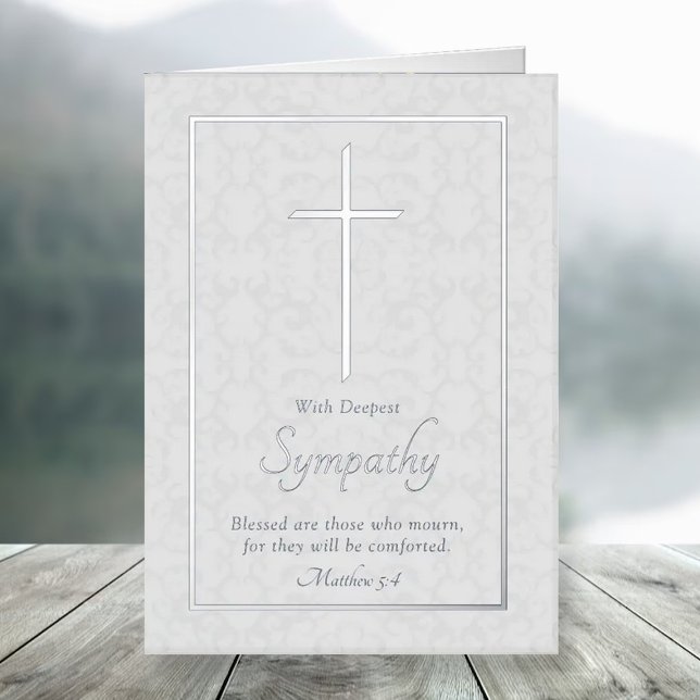 Elegant Silver Foil Cross Sympathy Real Foil Greeting Card (Creator Uploaded)
