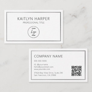 Elegant Silver Foil Frame Minimal Logo QR Code Business Card