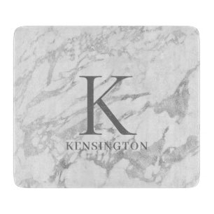 Elegant Silver Foil Marble Monogram Cutting Board