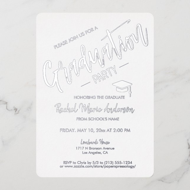 Elegant Silver Foil Modern Graduation Invite (Front)