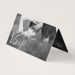 Elegant Silver Foil Script Double Photo RSVP Card