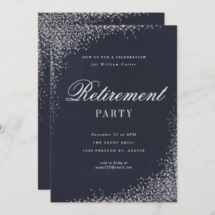 Elegant Silver Foil Script Retirement Party Invitation