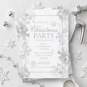 Elegant Silver Foil Snowflakes Christmas Party Invitation
