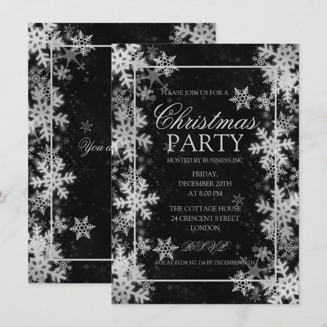 Elegant Silver Foil Snowflakes Christmas Party Invitation (Front/Back)