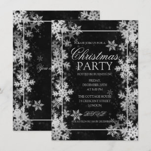 Elegant Silver Foil Snowflakes Christmas Party Invitation