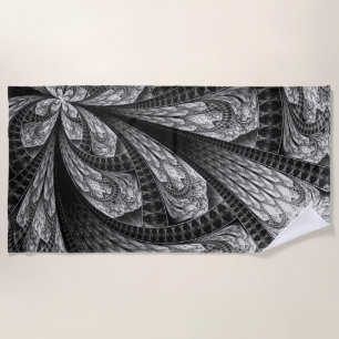 Elegant Silver Fractal Design Digital Art Beach Towel