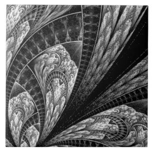 Elegant Silver Fractal Design Digital Art Ceramic Tile