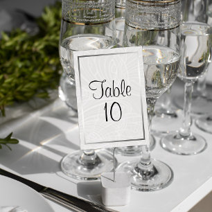 Elegant Silver Frame and Grey Damask Wedding Table Number