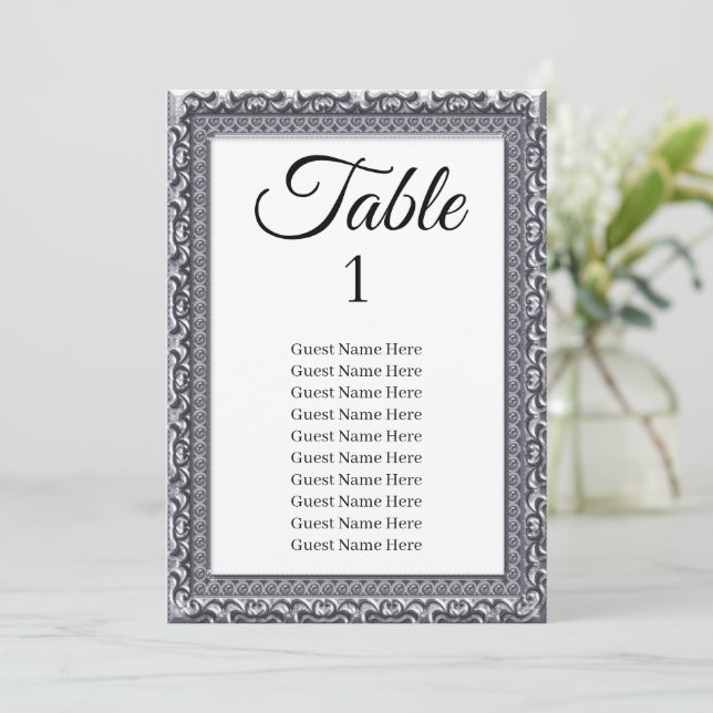 Elegant Silver Frame Wedding Seating Chart Card  (Standing Front)