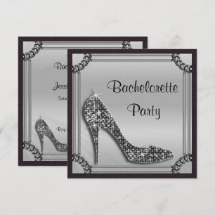 Elegant Silver Framed Black Stiletto Bachrlorette Invitation