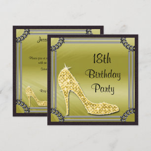 Elegant Silver Framed Gold Stiletto 18th Birthday Invitation