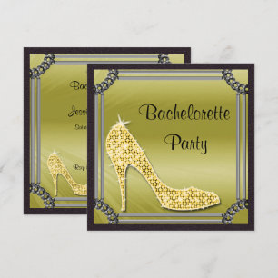 Elegant Silver Framed Gold Stiletto Bachrlorette Invitation