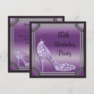 Elegant Silver Framed Lilac Stiletto 18th Birthday Invitation