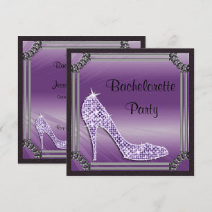 Elegant Silver Framed Lilac Stiletto Bachrlorette Invitation