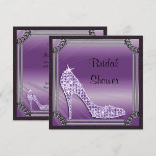 Elegant Silver Framed Lilac Stiletto Bridal Shower Invitation
