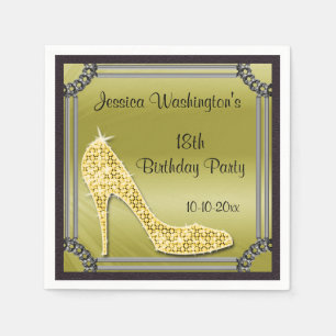 Elegant Silver Framed Stiletto Gold 18th Birthday Napkin