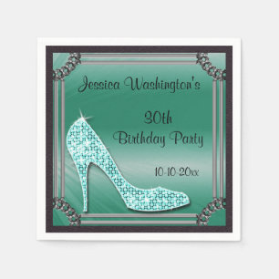 Elegant Silver Framed Stiletto Teal 30th Birthday Napkin
