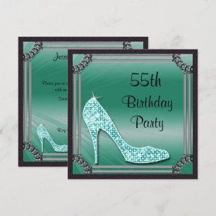 Elegant Silver Framed Teal Stiletto 55th Birthday Invitation
