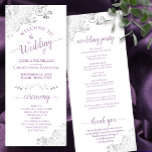Elegant Silver Frills & Lavender on White Wedding Program<br><div class="desc">This beautiful wedding program features an elegant design with dusty purple or lavender text on a white background and lacy silver grey faux foil curls and swirls in the corners. The titles are written in fancy script calligraphy, and there is space for your ceremony and wedding party details, as well...</div>
