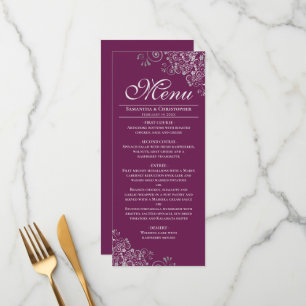 Elegant Silver Frills on Magenta or Berry Wedding Menu