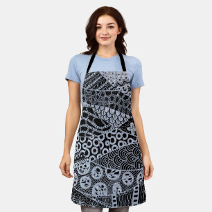 Elegant Silver Geometric Abstract Tribal Pattern Apron