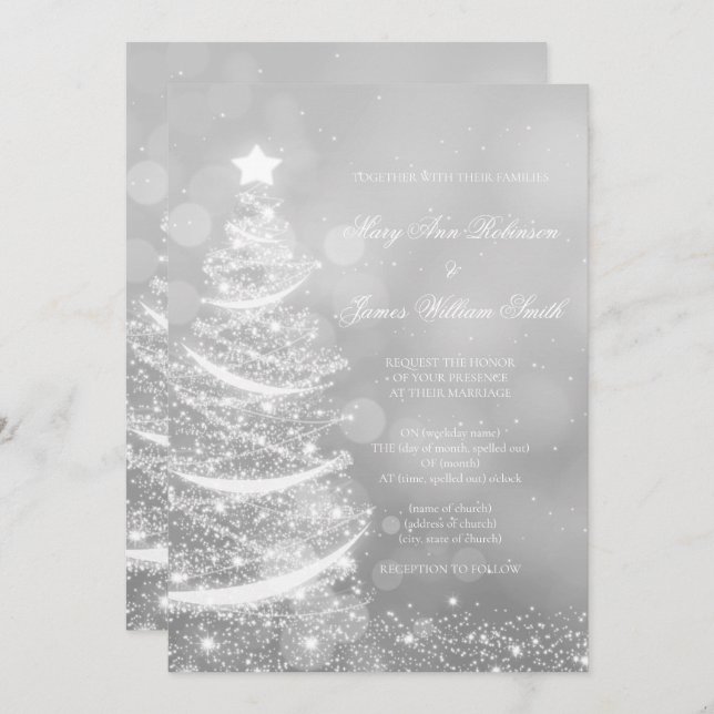 Elegant Silver Glam Christmas Wedding   Invitation (Front/Back)